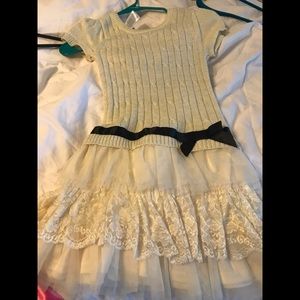Blueberi Boulevard cream sweater and lace Dress